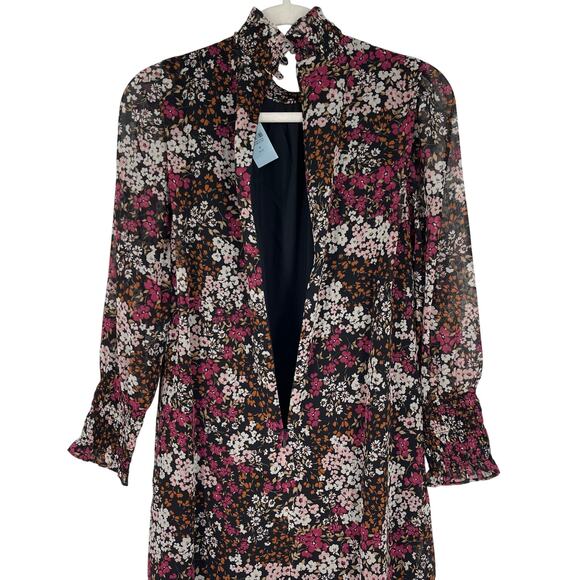 Ann Taylor Floral Smocked Neck Shift Dress Size 4 NWT Black Pink - Picture 4 of 11